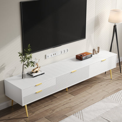 TV Meubel – Woonkamer Kast – Opbergkast – Dressoir – MDF Constructie – Kabeldoorvoer – Wit Met Gouden Accenten – 175 cm Breed