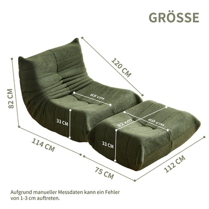 Relax Fauteuil – Lounge Stoel – Zitzak – Lazy Sofa – Armstoel – Afneembare Kussens – Extra Dikke Memory Foam Vulling – Groen Met Voetensteun