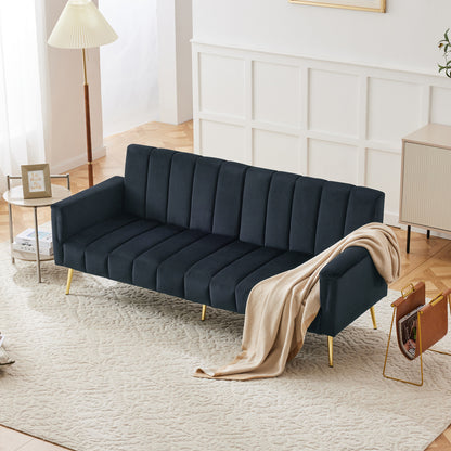 Slaapbank – Bedbank – Logeerbank – Sofa Bed – Vouwbank – Verstelbare Rugleuning 5 Standen – Donkergrijs Velvet Stoffen Bekleding