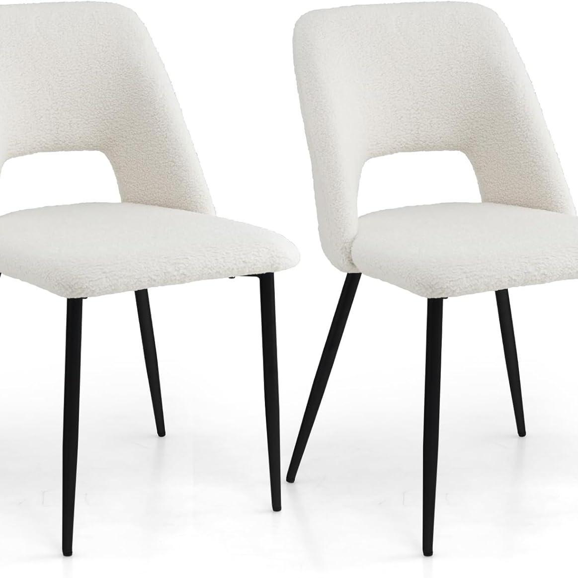 2-Delige Stoelenset – Eetkamerstoelen – Barkrukken – Keukenstoelen – Make-up Stoelen – Velvet Bekleding – Metalen Frame – Ergonomisch Design – Gewichtscapaciteit 150 kg – Witte Kleur