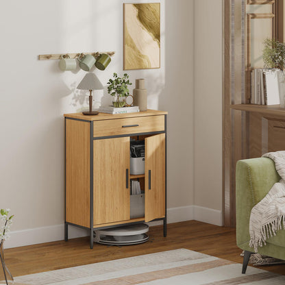 Industrial Modern Bathroom Shelf Cabinet with Two-Tier Shelves & Large Drawer - Freestanding Bathroom Storage Organizer with Oak Finish, Sturdy Construction, Space-Saving Design for Bathroom, Kitchen, or Living Room - Moistur