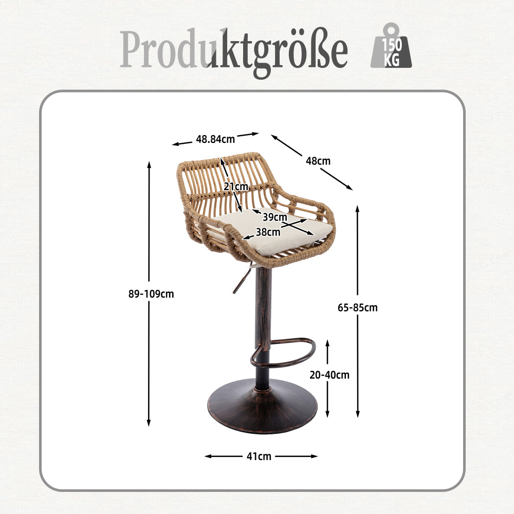 Barstoel – Barkruk – Barkrukken – Barstoelen – Keukenstoel – Verstelbare Hoogte – Beige Linnen Kussen – Zwarte Metalen Poot – Set Van 2 – Met Voetsteun – Direct Gebruiksklaar
