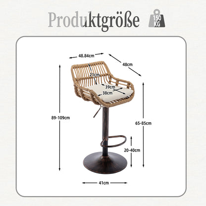 Barstoel – Barkruk – Barkrukken – Barstoelen – Keukenstoel – Verstelbare Hoogte – Beige Linnen Kussen – Zwarte Metalen Poot – Set Van 2 – Met Voetsteun – Direct Gebruiksklaar