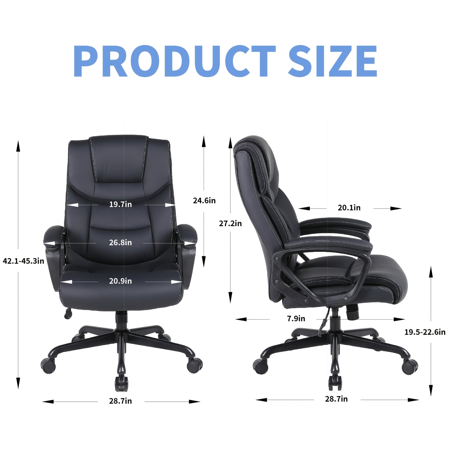 Bureaustoel – Ergonomische Stoel – Kantoorstoel – Office Chair – Draaistoel – Hoge Rugleuning – Memory Foam Zitting – Metalen Frame