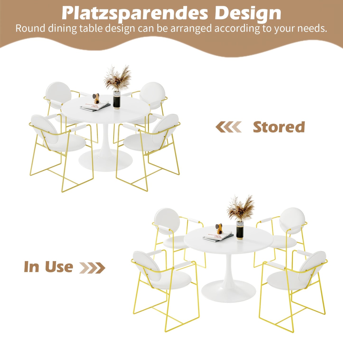 Ronde Eettafel – Ronde Tafel – Eettafel Rond – Ronde Eetkamertafel – Compacte Tafel – Milky Wit MDF – Stevig Metalen Onderstel – Ruimtebesparend Design – Diameter 80 cm
