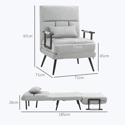 Bedbank – Slaapstoel – Slaapbank – Fauteuil – Logeerbed – Verstelbare Rugleuning 5-standen – Fluweelachtige Bekleding Grijs
