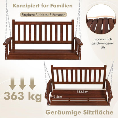 Houten Schommelbank – Tuinbank Schommel – Hangbank – Terrasbank – Hollywoodschommel – 3-Zits Tot 360 Kg Draagkracht – Weerbestendig Bruin 168x65x63 cm