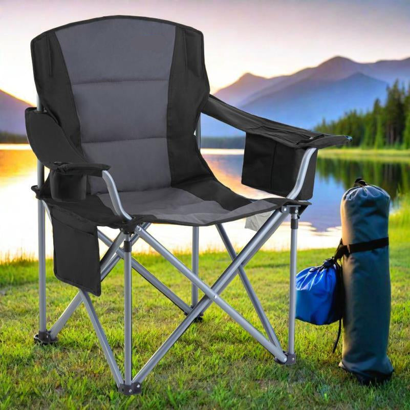 Inklapbare Campingstoel – Draagbare Stoel – Vouwstoel – Outdoor Stoel – Stevige Roestvrijstalen Structuur – Gevoerde Armleuningen