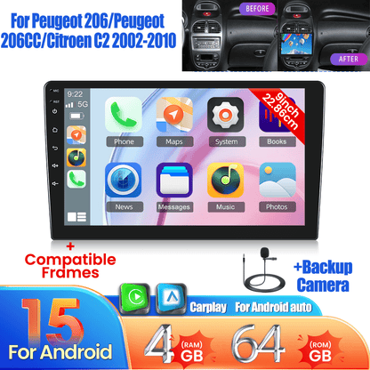 Autoradio – Auto Radio – Multimedia Speler – Double Din – DAB+ Radio – Android 15 OS – 9 Inch Touchscreen – Draadloos CarPlay & Android Auto – AHD Achteruitrijcamera & Microfoon
