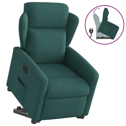 Relaxstoel – Sta-opstoel – Elektrische Fauteuil – Verstelbare Stoel – Seniorentoel – Handmatig Verstelbaar – Elektrische Opsta-hulp – Donkergroene Bekleding