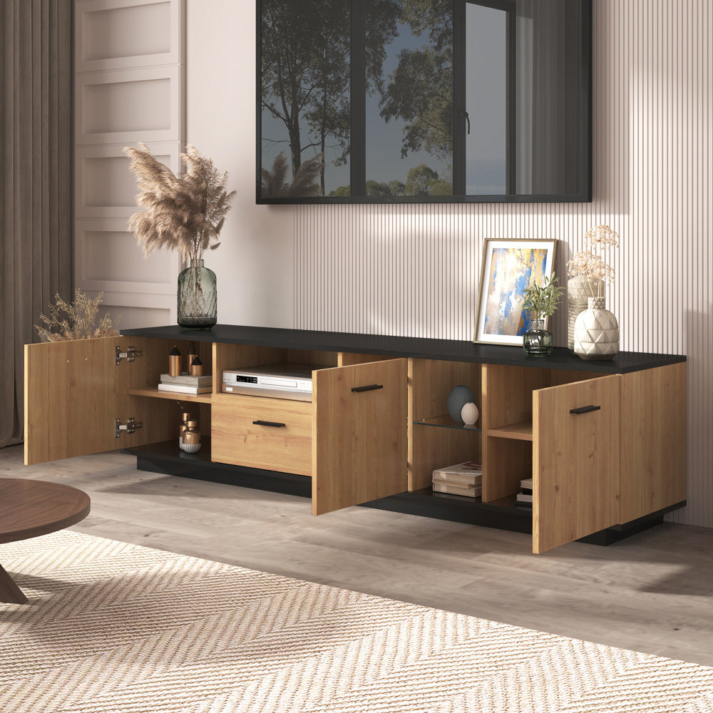 TV-meubel – Tv-kast – Mediameubel – Tv-dressoir – Tv-meubel naturel – 3 Deuren & 1 Lade – Stevige Constructie & Eenvoudige Montage