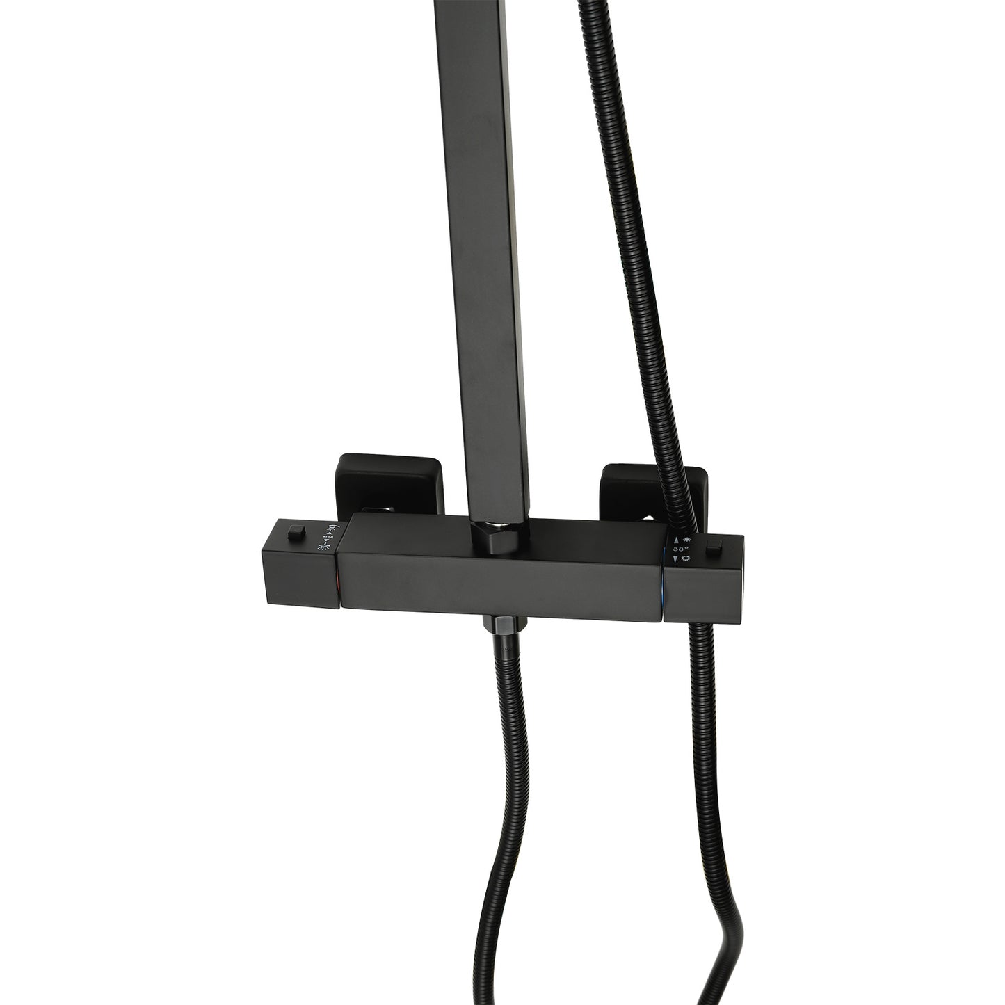 Douchekop – Regendouche – Handdouche – Thermostaatkraan – Badkamerkraan – Mat Zwart – Thermostatische Temperatuurregeling – 25x25 cm Regendouchekop