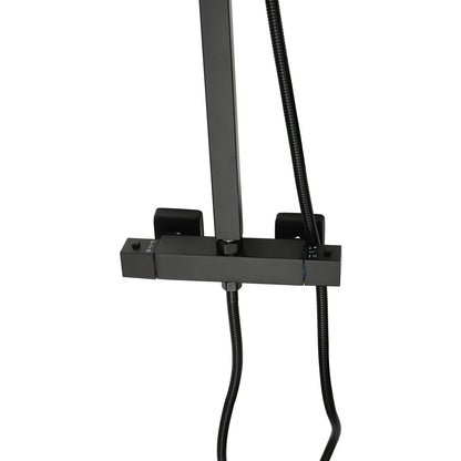 Douchekop – Regendouche – Handdouche – Thermostaatkraan – Badkamerkraan – Mat Zwart – Thermostatische Temperatuurregeling – 25x25 cm Regendouchekop