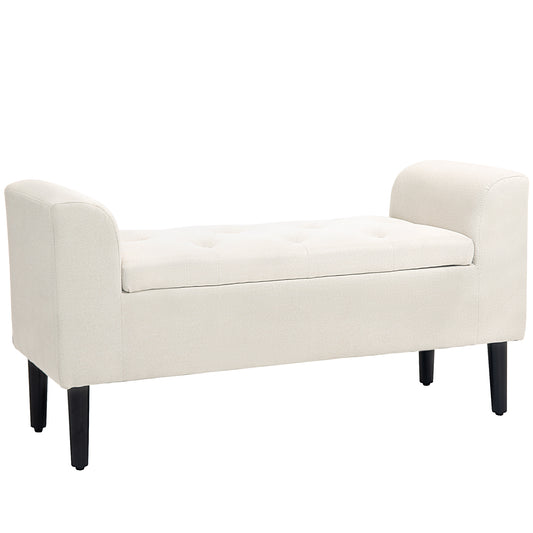 Opbergbank – Zetelbank – Slaapkamerbank – Woonkamerbank – Halbank – Beige Gestoffeerd – 130 Kg Draagkracht – 116 x 44 x 58 cm