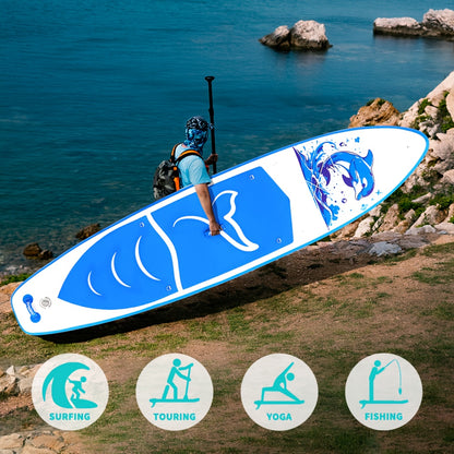Inflatable Paddleboard – Opblaasbare Sup – Stand Up Paddle – Paddle Board Gonflable – Sup Board – 350x84x15 cm – Draagkracht 180+ kg – Blauw-Wit Delfijnen Design