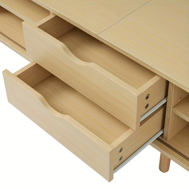 Tv-meubel – Tv-kast – Tv-unit – Mediaconsole – Opbergkast – Ovaal design – Rotan patroon – 180 cm breed – Verstelbare pootjes – Bamboe materiaal – Lichte en duurzame kast