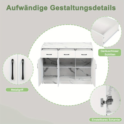 Grote Keukenisland – Keukeneiland – Buffetkast – Modern Meubel – Eilandkast Wit Marmer – 120x60x90,5 cm – Soft-Close Lades – Verstelbare Planken