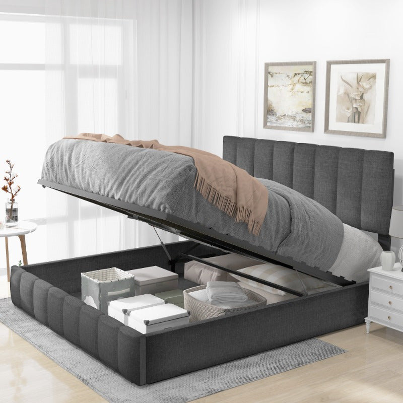 Opbergbed – Opbergboxspring – Gestoffeerd Bed – Tweepersoonsbed – Platformbed – Hydraulisch Systeem – Verstelbaar Hoofdeinde – Metalen Frame – Inclusief Matras – Ruimtebesparend