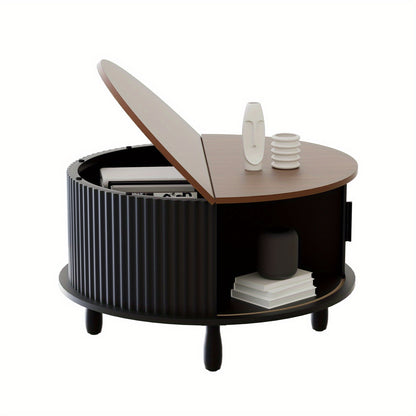 Salontafel – Koffietafel – Woonkamertafel – Bijzettafel – Loungetafel – Massief Hout – Lift-Top Met Opbergruimte – Zwart Met Walnotenhouten Blad
