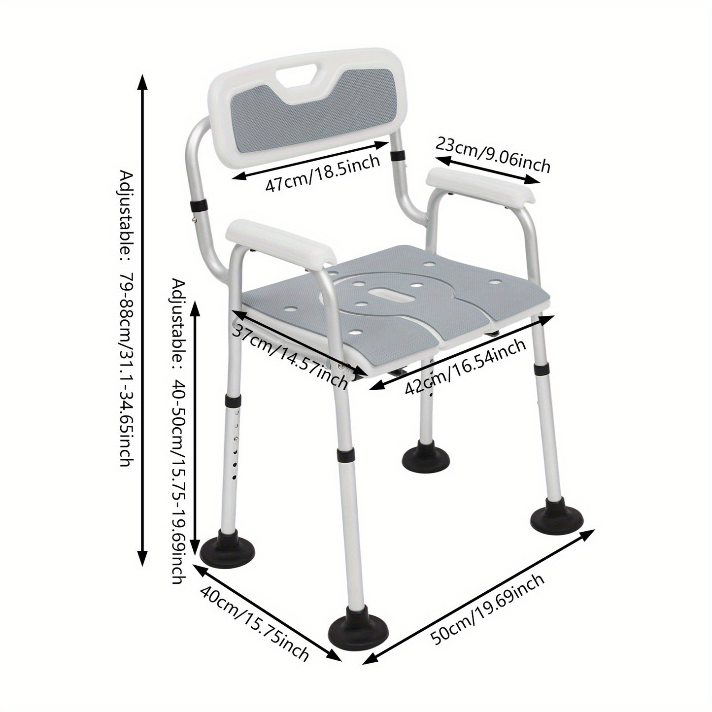 Douchekruk – Douchezitje – Douchestoel – Badkruk – Douchebankje – Verstelbaar 79-88 cm – Antislip Voetkussens Grijs