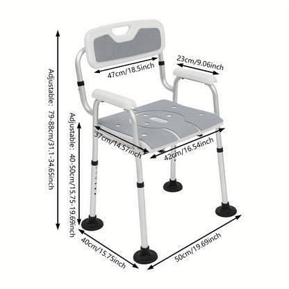 Douchekruk – Douchezitje – Douchestoel – Badkruk – Douchebankje – Verstelbaar 79-88 cm – Antislip Voetkussens Grijs