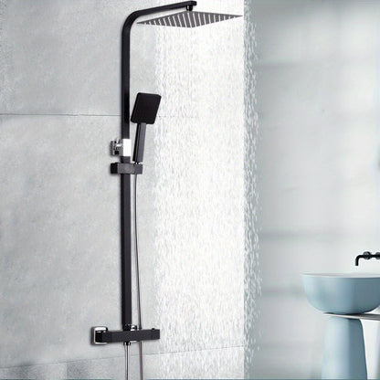 Regendouche Systeem – Douchekolom – Regendouchekop – Handdouche – Douche Set – Roestvrij Staal – Wandmontage – Zwart Mat – Waterbesparend – Luxe Vierkant Design