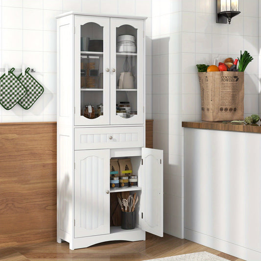 Badkamerkast – Badkamermeubel – Kolomkast – Opbergkast – Medicijnkast – Vrijstaand – MDF Met Geharde Glasdeuren – 160x60x30 cm