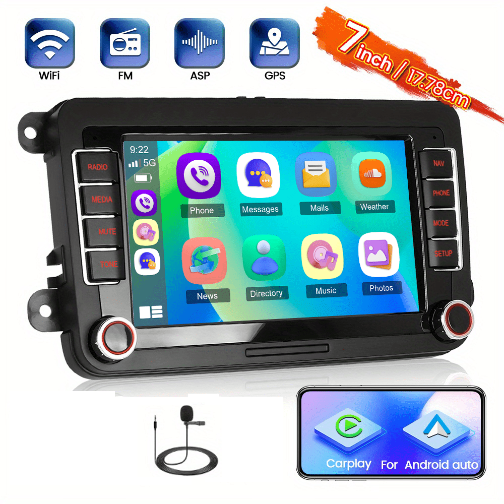 Android 15 Autoradio – Android Multimediasysteem – 7 Inch Touchscreen – Inbouw Radio – Auto Headunit – Draadloos CarPlay & Android Auto – GPS Navigatie & FM RDS – 2GB RAM 64GB Opslag