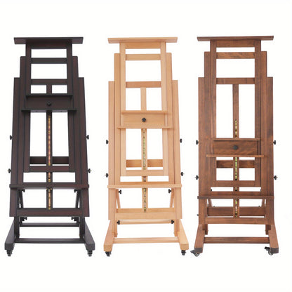 Verstelbare Kunstenaars Ezelschaal – Schildersezel – Atelier Ezelschaal – Houten Ezelschaal – Kunst Easel – Walnoot Kleur – Verstelbare Hoogte 140-300 cm – Stevige H-vormige Basis met Remwieltjes