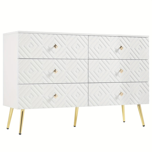 Ladekast – Ladenkast – Commode – Opbergkast – Dressoir – 6 Lades – Modern Design – Zwart Met Gouden Accenten – Metalen Poten – 120x40x80 cm – Stevig & Duurzaam