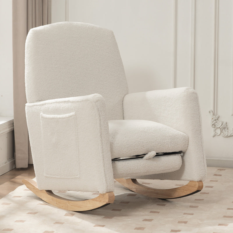 044 rocking chair with stool relaxation with ottoman rocking chair for the interior with a high backrest for the living room white teddy fabric,  Cozy Seating, Stylish Seating, Elegant Design, Premium Materials, Modern Homeow