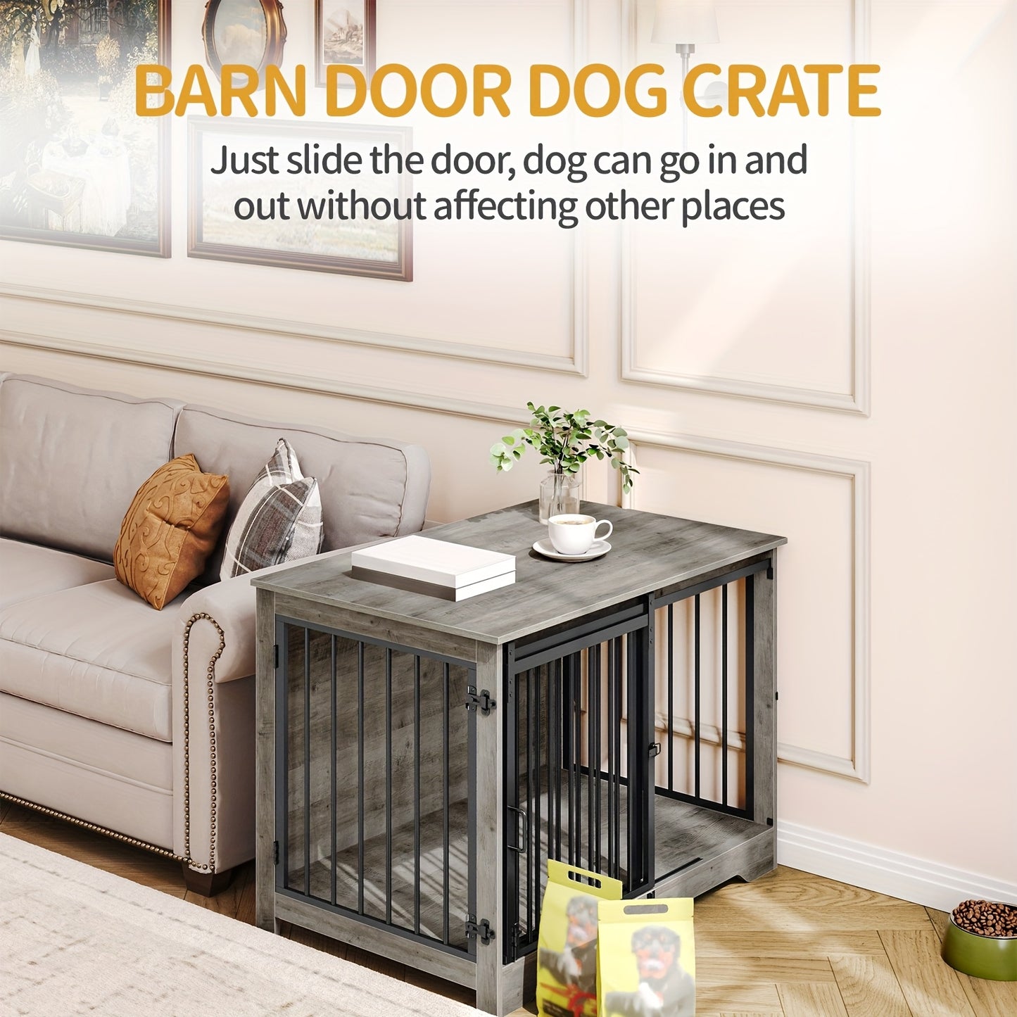 Furniture for Dog Crates, 100Cm Indoor Dog Kennel with Sliding And Double Doors, Contemporary Wooden Design, Appropriate for Small, Medium, And Large Dogs. - QUORE