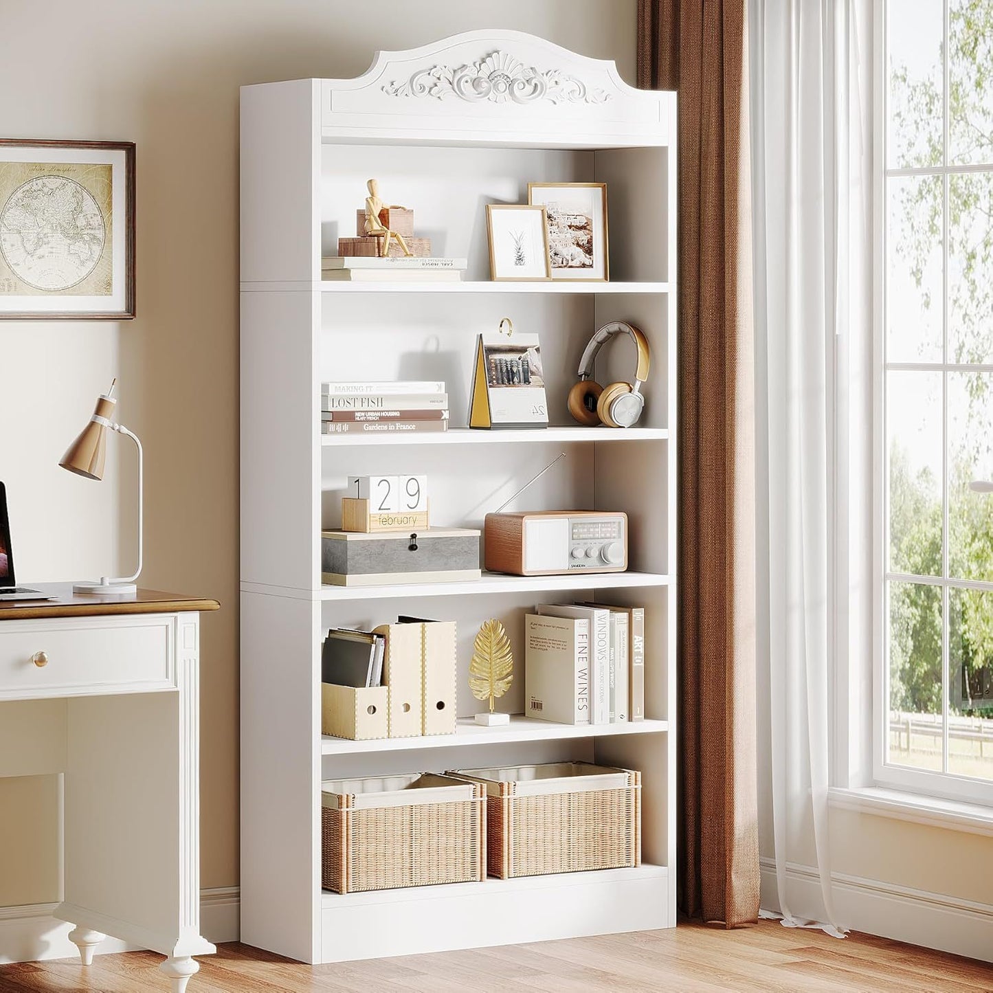 Boekenkast – Boekplank – Boekenrek – Opbergkast – Vakkenkast – Wit – 5 Planken – MDF Hout – Anti-Kantelvoorziening