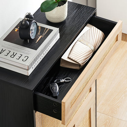 Schoenenkast – Schoenenrek – Schoenenopberger – Halmeubel – Schoenenbank – Natuurlijk Rattan – Opbergruimte voor 12 Paar Schoenen – Anti-Kantel Metalen Frame