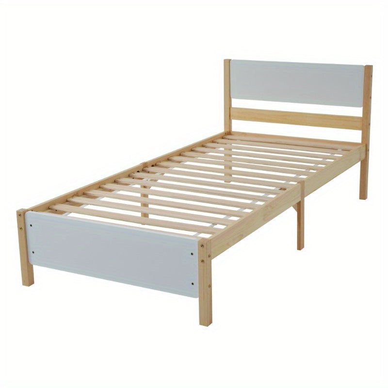 Eenpersoonsbed – Tienerbed – Volwassenenbed – Bedframe – Slaapbank – Houten Frame van Grenen – Met Middenstijl voor Extra Stevigheid – Inclusief MDF Hoofdeinde en Voetbord – Wit Natuurkleur – 90x200 cm