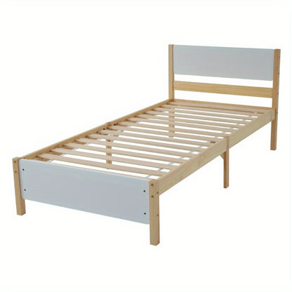 Eenpersoonsbed – Tienerbed – Volwassenenbed – Bedframe – Slaapbank – Houten Frame van Grenen – Met Middenstijl voor Extra Stevigheid – Inclusief MDF Hoofdeinde en Voetbord – Wit Natuurkleur – 90x200 cm