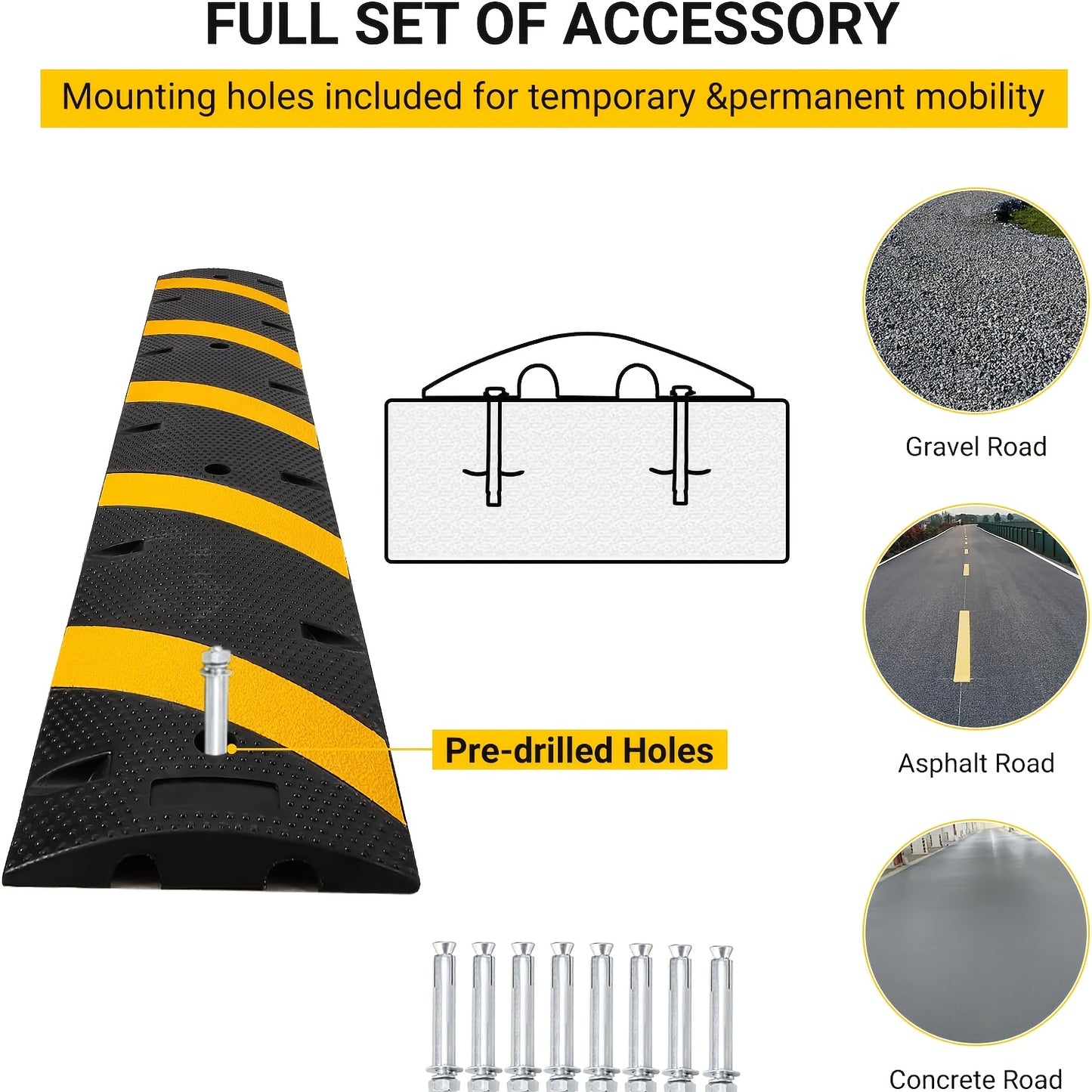 HAUSPROFI 29937.1 KG Heavy-Duty Rubber Speed Bump - Durable ABS Plastic Road Hump for Parking Lots, Schools, Warehouses & Hotels, Yellow & Black Design with Mounting Screws Included, Road Safety Enhancement, School Zone Marki