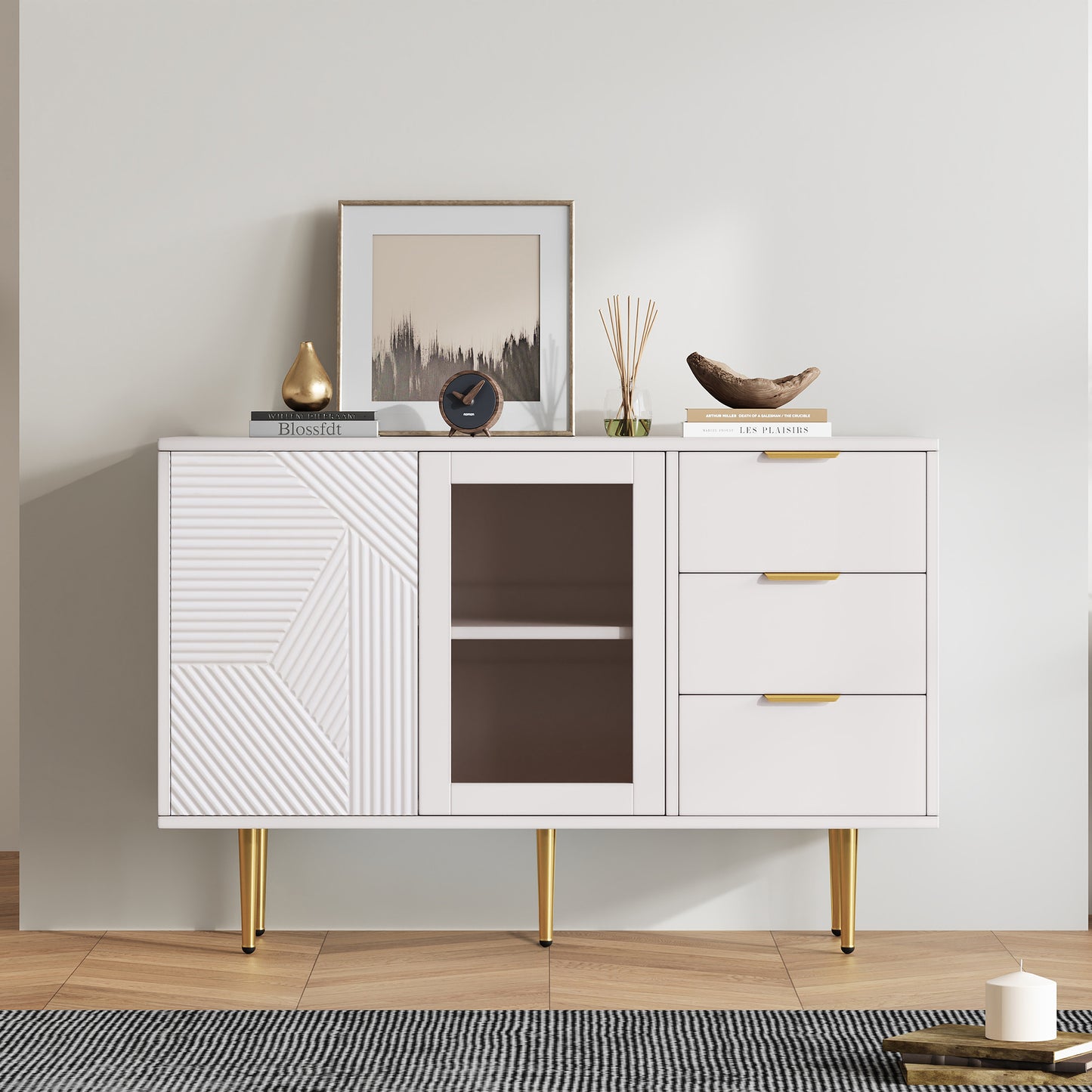 MERAX Display Cabinet with High Cabinet, Transparent Acrylic, White, Freestanding Display, Multi-Purpose Cabinet for Living Room, Office, Kitchen, Open Storage, 80x36.4x170cm