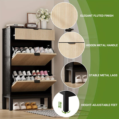 Schoenenkastje – Schoenenrek – Schoenenopberger – Schoenendisplay – Schoenenkast – Smal Vrijstaand Design – 16 Paar Opbergruimte – MDF Hout Metalen Pootjes