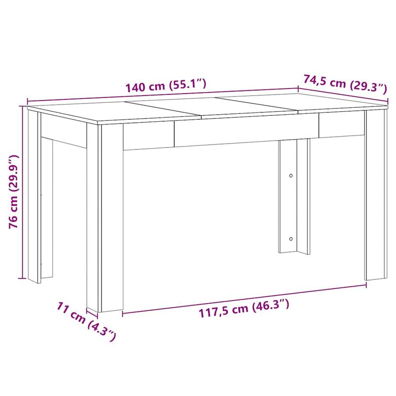 Eettafel – Tafels – Meubels – Eethoek – Dinertafel – Artisan Eikenhout – Licht Houten Finish – 140x74,5x76 cm – Eenvoudige Montage