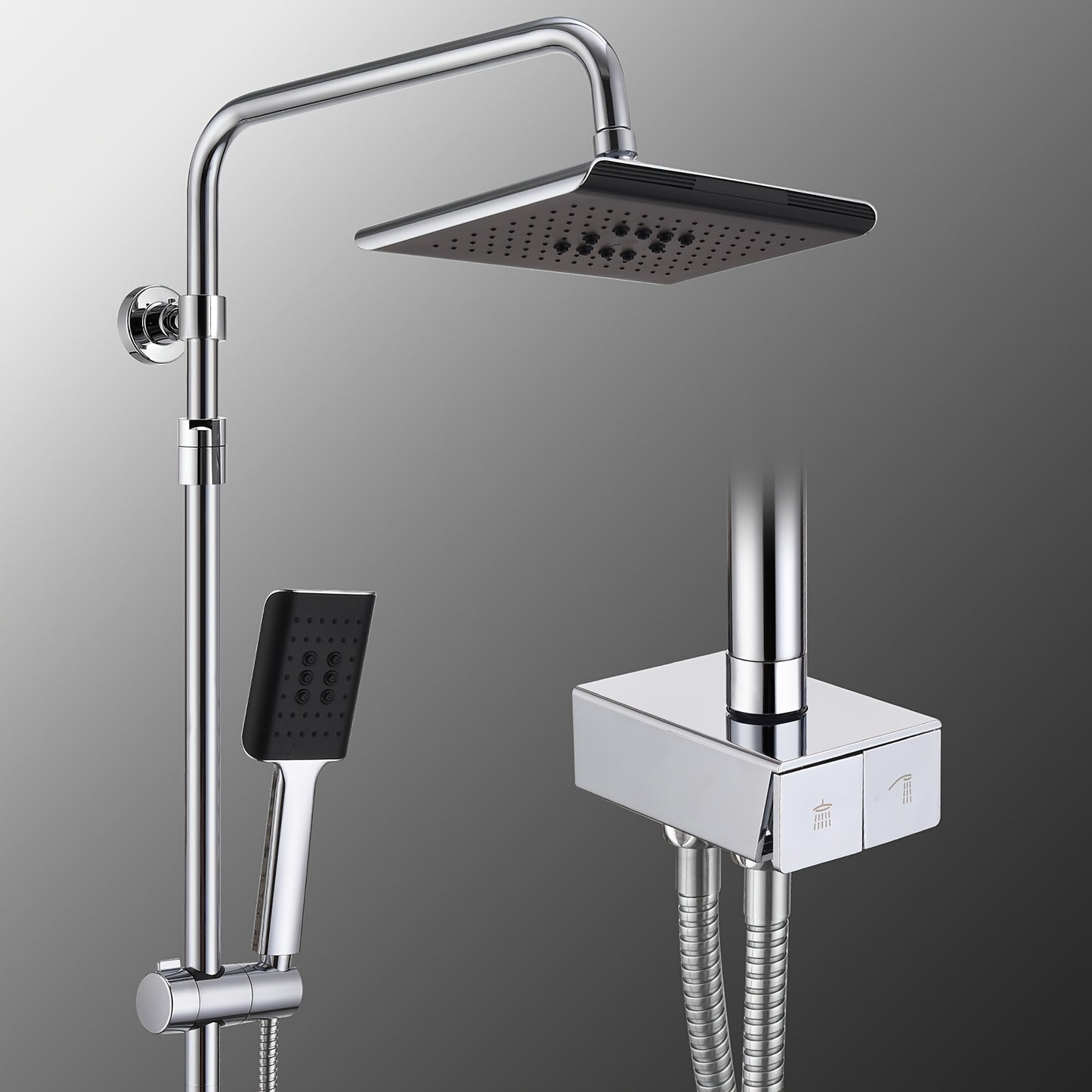 Thermostatische Douche – Douchesysteem – Regendouche – Handdouche – Douchekraan – Roestvrij Staal – 3 Sproeimodi – Zelfreinigende Handdouche
