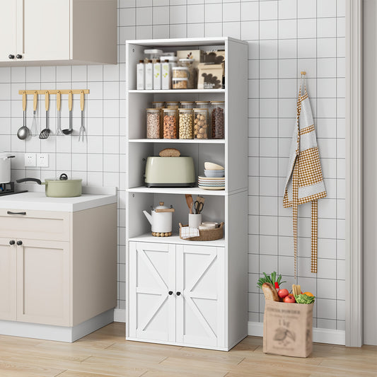 Industrial Farmhouse Bookcase with Doors - Extra Tall 181.36cm Tall Bookshelf, Heavy-Duty Hardwood Construction, No Assembly Needed, Modern Farmhouse Storage Cabinet with Doors for Living Room, Home Office, Bedroom - Space-Sa