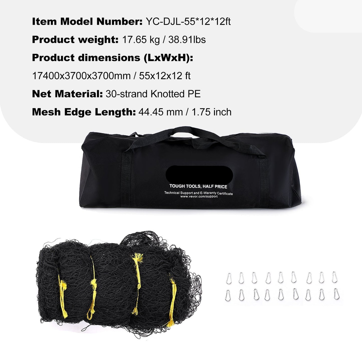 Baseballnet – Batting Cage Net – Trainingsnet – Honkbalnet – Softbalnet – Professioneel En Volledig Omsloten – 16,8x3,7x3,7 Meter – Duurzaam PE Materiaal Met Deur En Draagtas