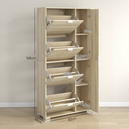 Schoenenkast – Schoenenopberger – Schoenenrek – Schoenenmeubel – Schoenenkastje – Met Spiegel – Verstelbare Planken – 16 Paar Schoenen – Houtkleur Oak