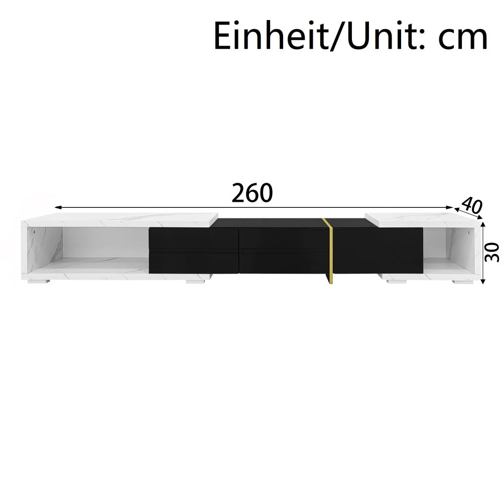 Modern Tv-Meubel – Tv-Kast – Mediameubel – Tv-Dressoir – Entertainmentmeubel – Verstelbare Lengte 140-260 Cm – Draaifunctie Met Witte Marmeroptiek