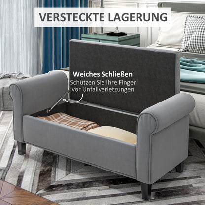 Opbergbankje – Zitbank – Halbank – Opbergkist – Opbergbox – Gestoffeerd Velvet – 120 kg Draagvermogen – 126x48,5x47 cm Grijs