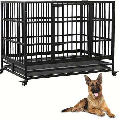 Hondenbench – Hondenkooi – Bench – Huisdierkooi – Transportkooi – Dubbele Deuren – Roestvrij Staal – 94x58x73 cm – Opvouwbaar – 360° Wieltjes – Uitneembare Lade