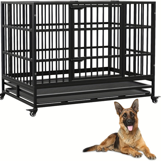 Hondenbench – Hondenkooi – Bench – Huisdierkooi – Transportkooi – Dubbele Deuren – Roestvrij Staal – 94x58x73 cm – Opvouwbaar – 360° Wieltjes – Uitneembare Lade
