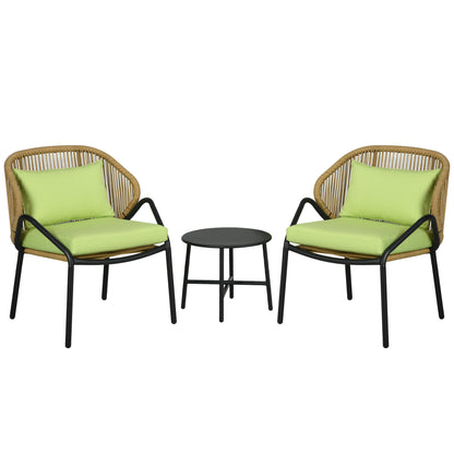 3-Delige Rattan Bistro Set – Tuinset – Balkonset – Bistromeubel – Terrasmeubilair – Weerbestendig Kunstrottan – Stijlvolle Stalen Tafel Met Verstelbare Voeten – Comfortabele Tuinstoelen Grijs