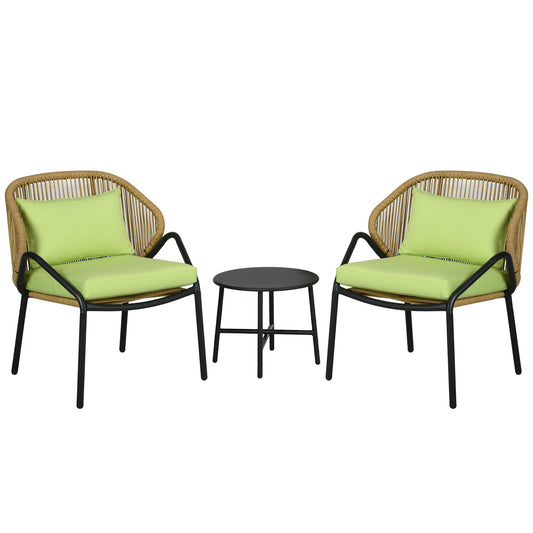 3-Delige Rattan Bistro Set – Tuinset – Balkonset – Bistromeubel – Terrasmeubilair – Weerbestendig Kunstrottan – Stijlvolle Stalen Tafel Met Verstelbare Voeten – Comfortabele Tuinstoelen Grijs
